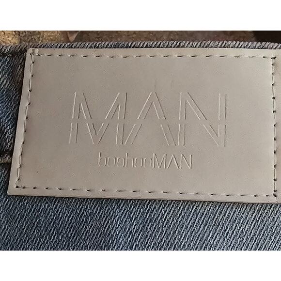 NWT Boohoo Man Mens 42 Ice Blue Denim Jean Plus Skinny Rigid Stacked Print Cargo - Picture 5 of 16